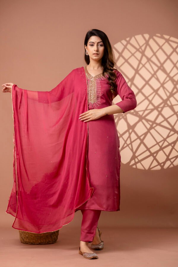 Aqua Embrace Embroidered Straight Suit Set