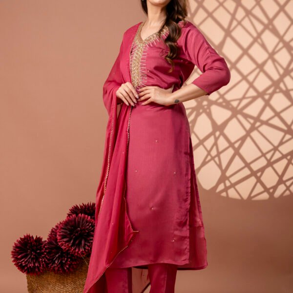 Aqua Embrace Embroidered Straight Suit Set