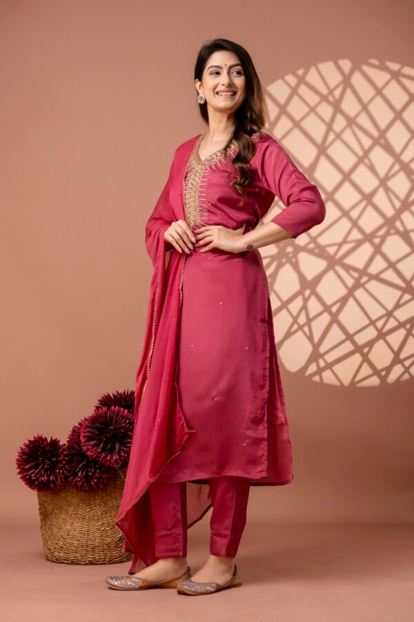 Aqua Embrace Embroidered Straight Suit Set