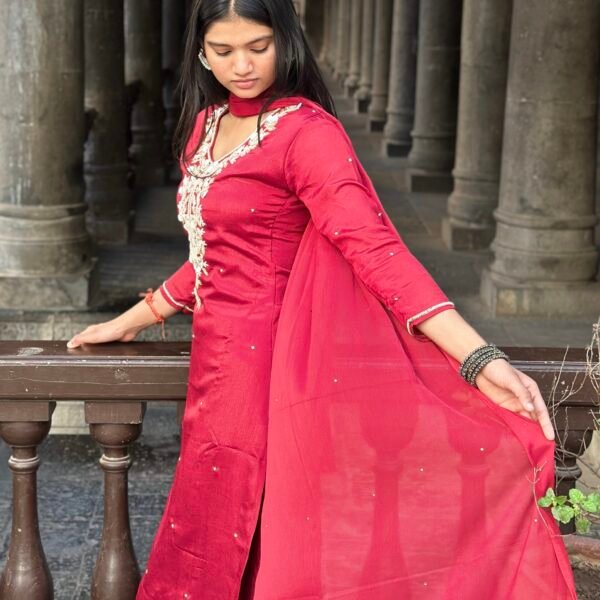 IMG_6193 Zaina Red Embroidered Straight Suit Set