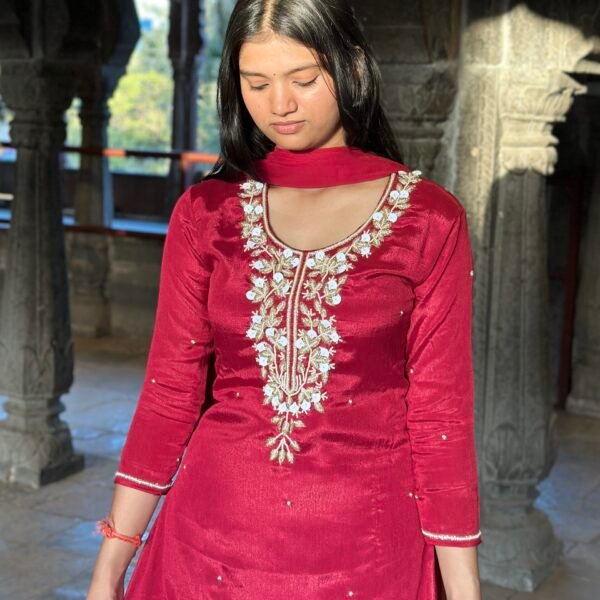 IMG_6222 Zaina Red Embroidered Straight Suit Set