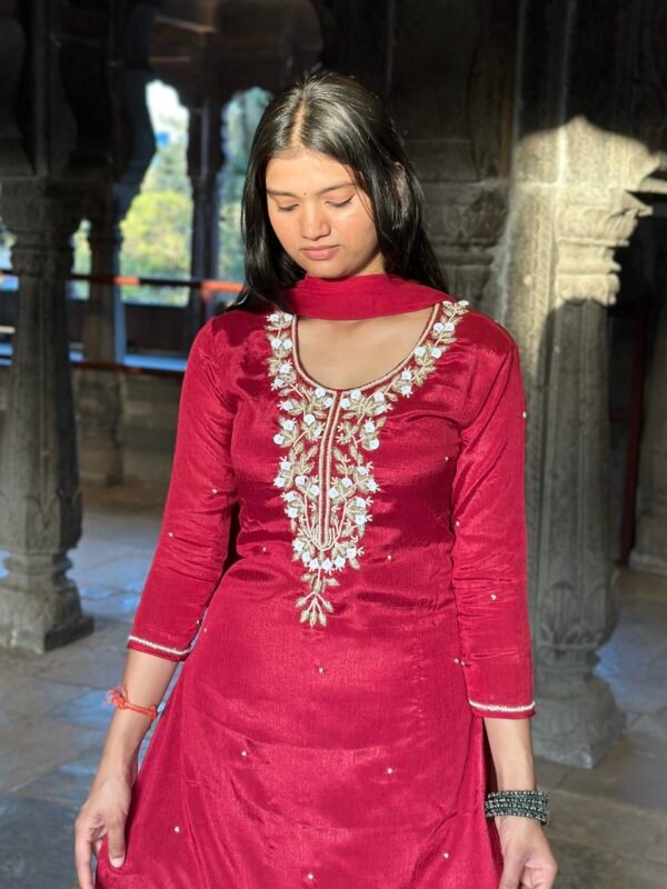 IMG_6222 Zaina Red Embroidered Straight Suit Set