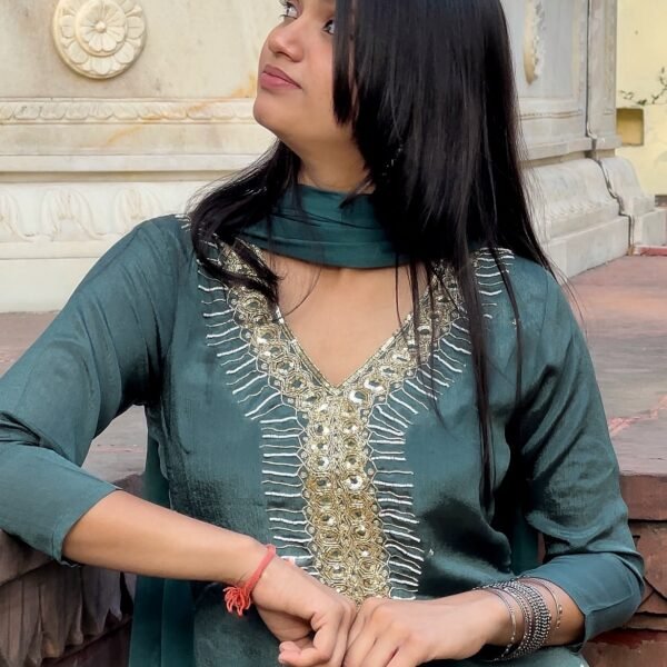 Aqua Embrace Embroidered Straight Suit Set