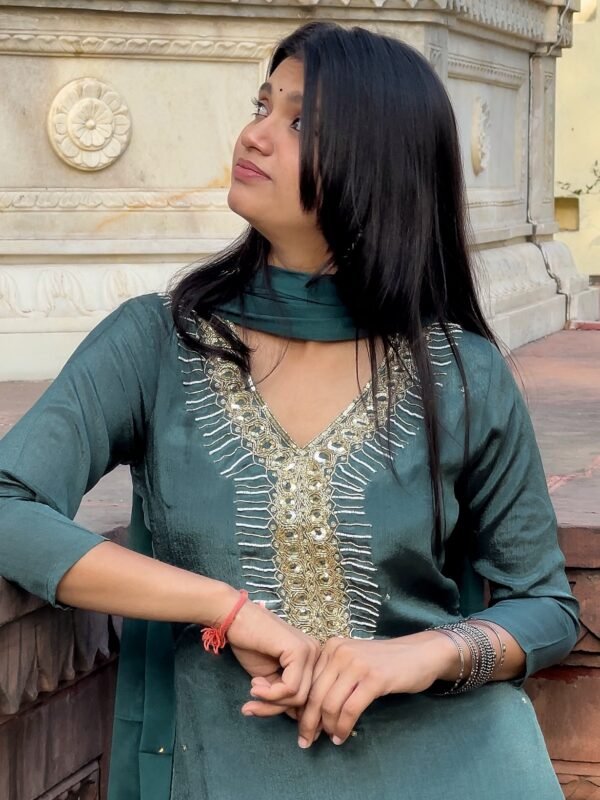 Aqua Embrace Embroidered Straight Suit Set