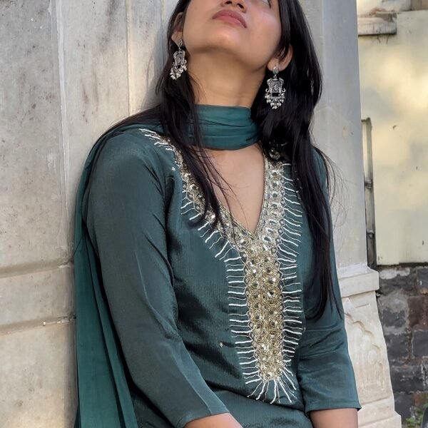 Aqua Embrace Embroidered Straight Suit Set