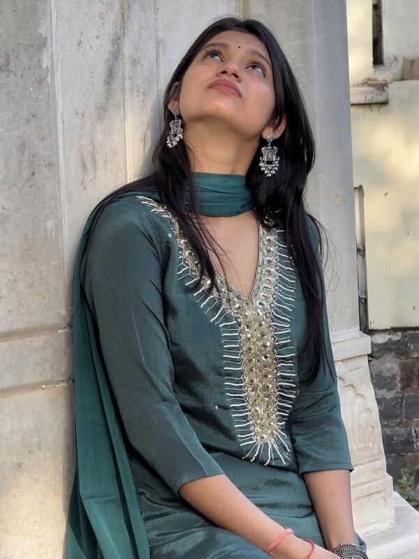 Aqua Embrace Embroidered Straight Suit Set