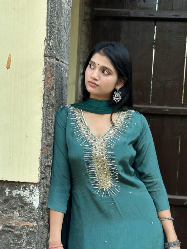 Aqua Embrace Embroidered Straight Suit Set