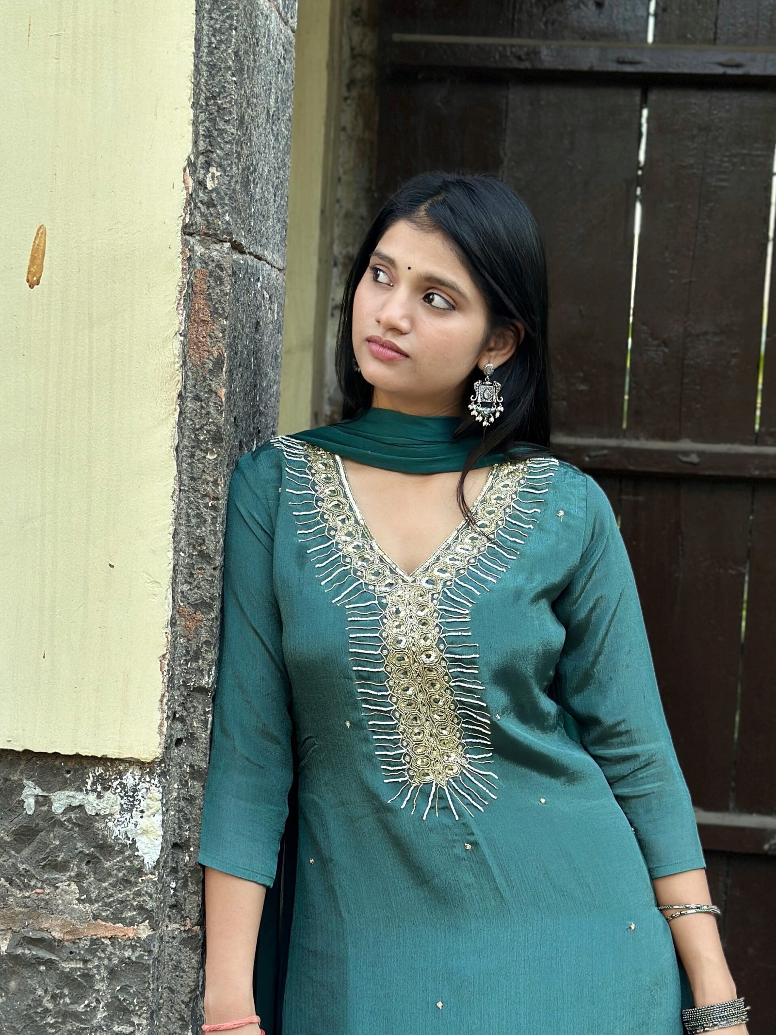 Aqua Embrace Embroidered Straight Suit Set