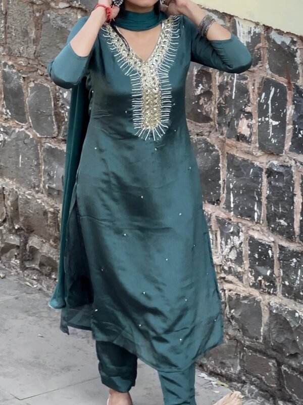 Aqua Embrace Embroidered Straight Suit Set