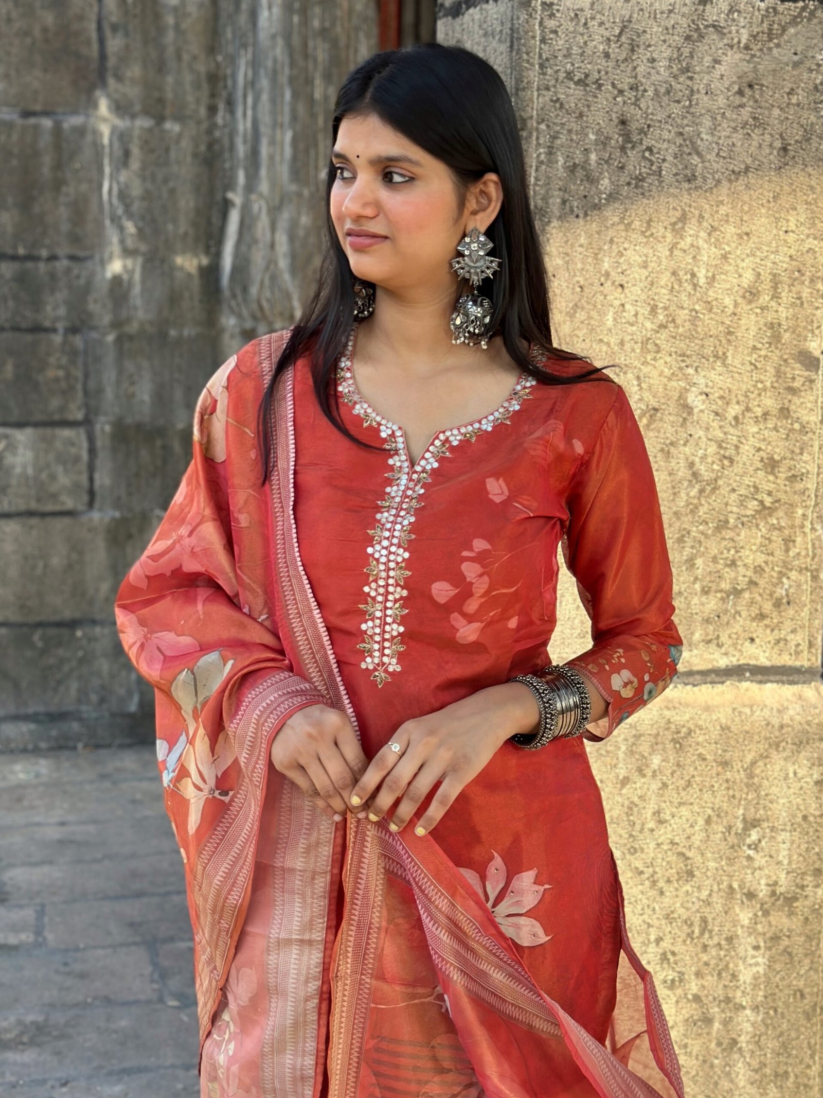 Rosewood Bloom Tissue Shimmer Suit Set