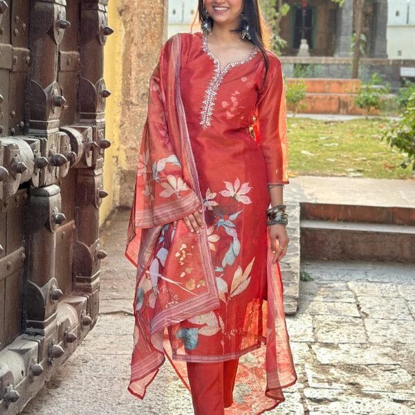 Rosewood Bloom Tissue Shimmer Suit Set