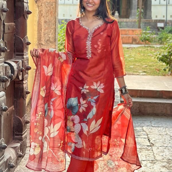 Rosewood Bloom Tissue Shimmer Suit Set