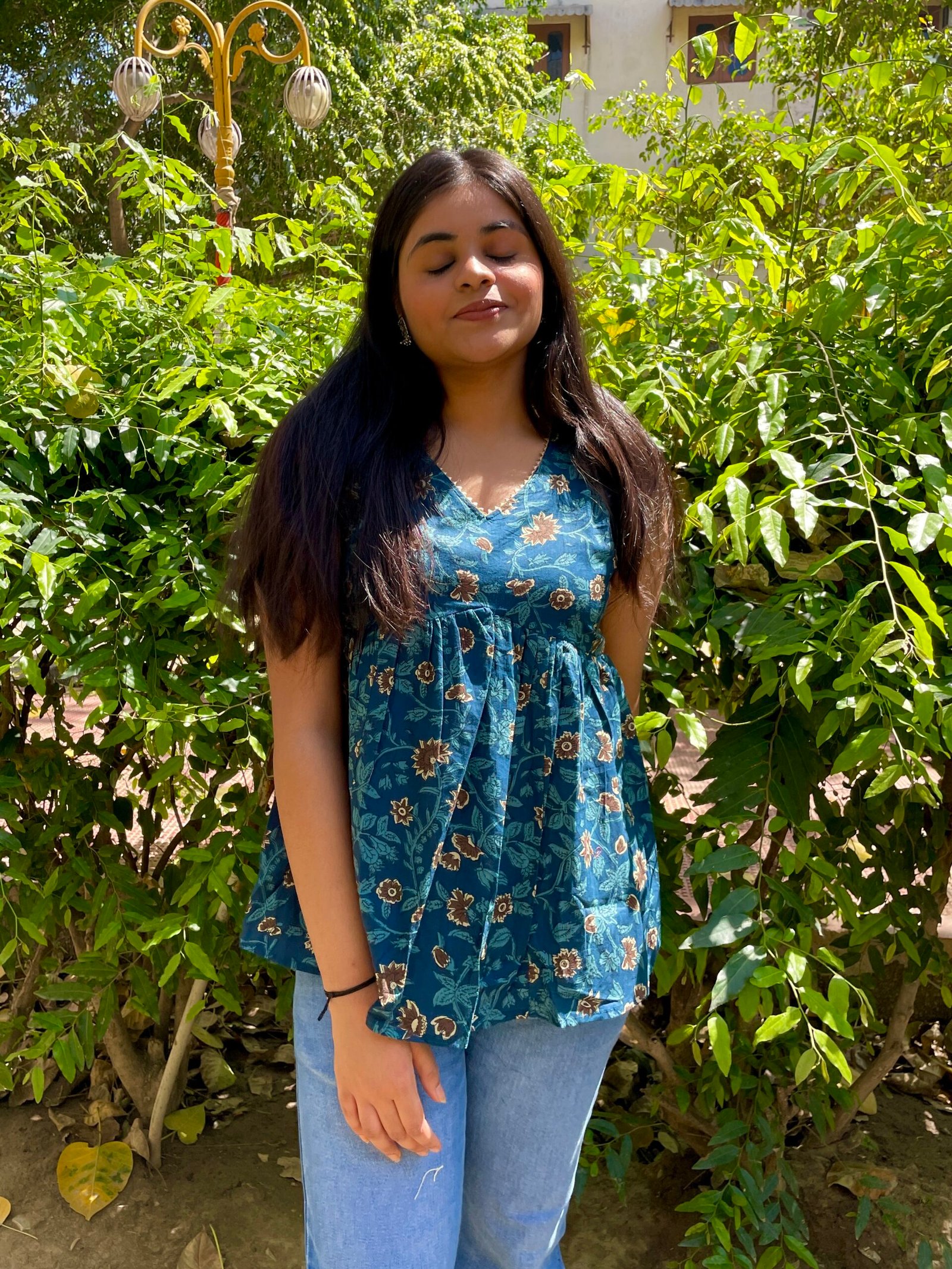 Floral Blue Peplum Top