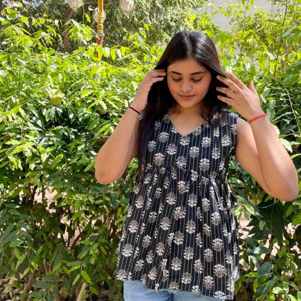 Kantha Black Peplum Top