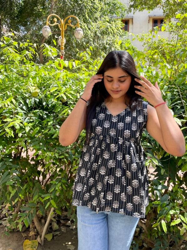 Kantha Black Peplum Top