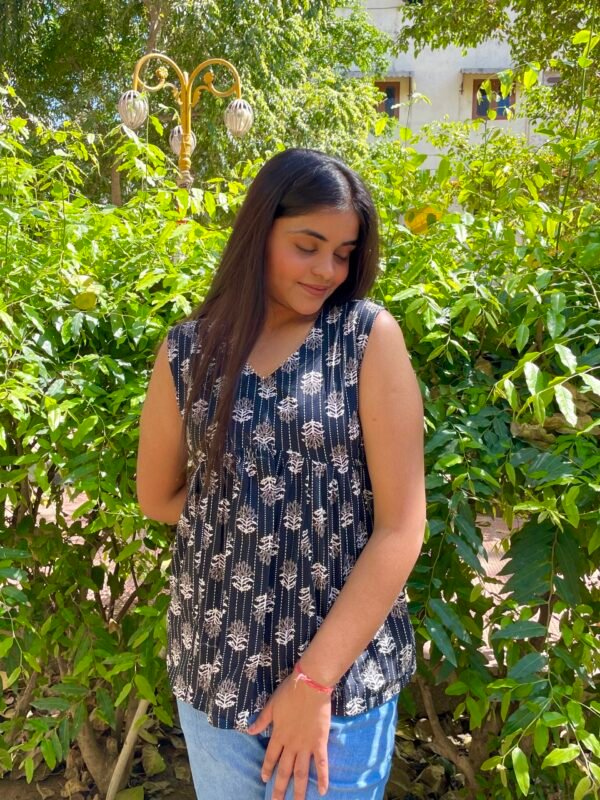 Kantha Black Peplum Top