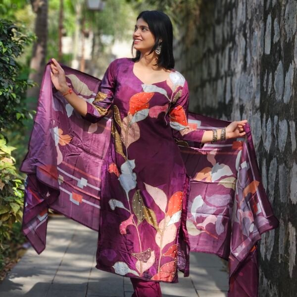 Orchid Raw Silk Embroidered Straight Suit
