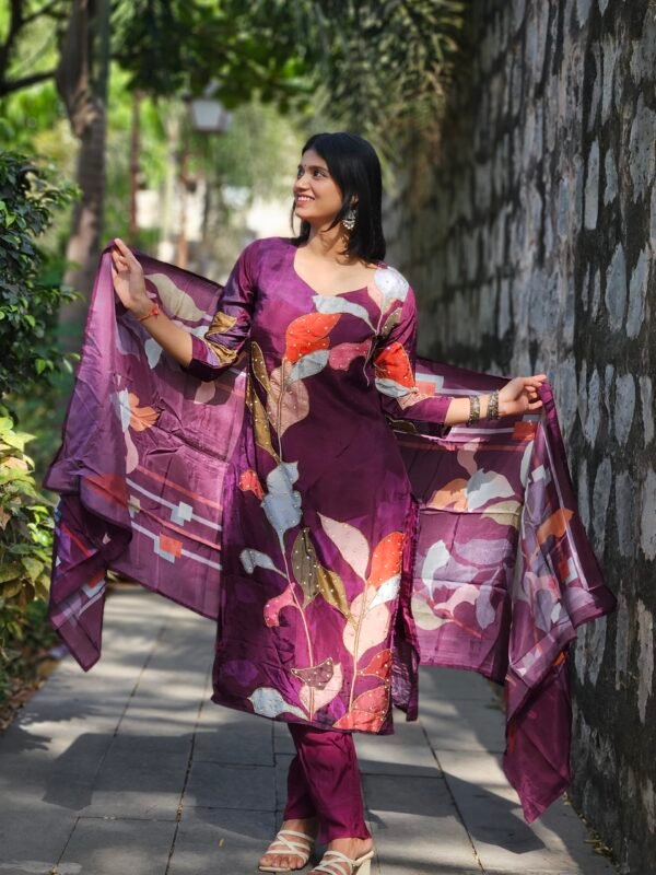 Orchid Raw Silk Embroidered Straight Suit