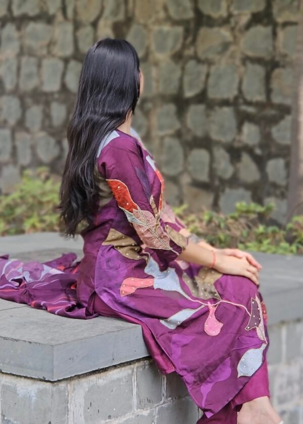 Orchid Raw Silk Embroidered Straight Suit