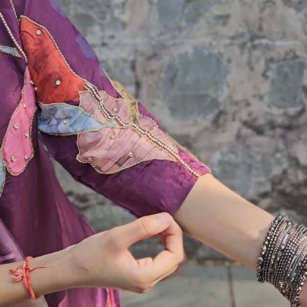 Orchid Raw Silk Embroidered Straight Suit