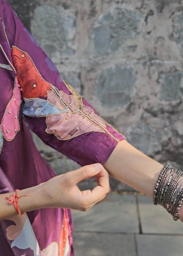 Orchid Raw Silk Embroidered Straight Suit