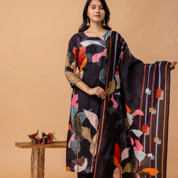 Orchid Raw Silk Embroidered Straight Suit