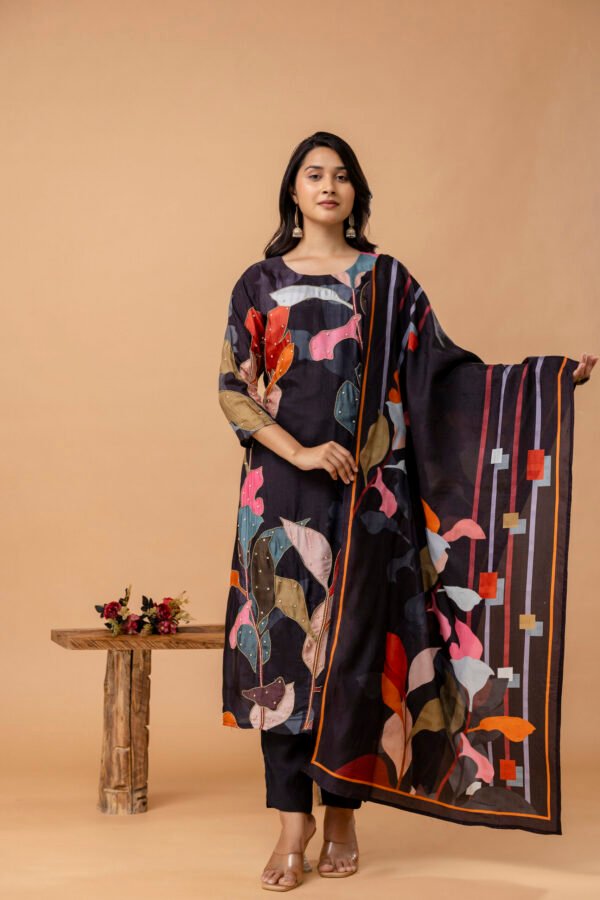 Orchid Raw Silk Embroidered Straight Suit