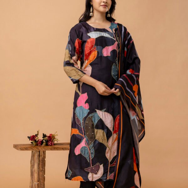 Orchid Raw Silk Embroidered Straight Suit