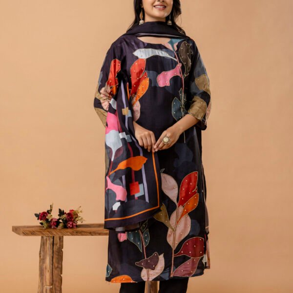 Orchid Raw Silk Embroidered Straight Suit