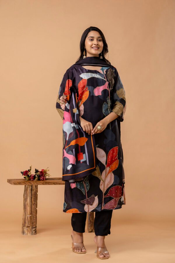 Orchid Raw Silk Embroidered Straight Suit