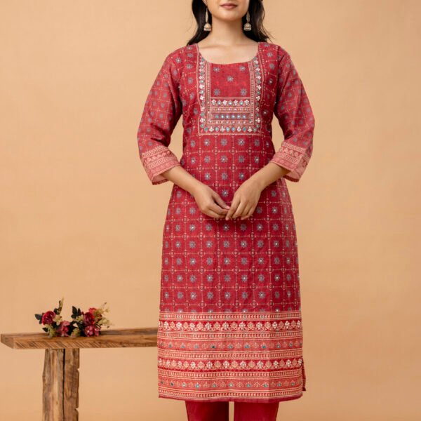 Floral Schiffli Cotton Printed Embroidered Straight Suit