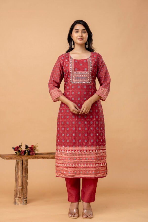 Floral Schiffli Cotton Printed Embroidered Straight Suit