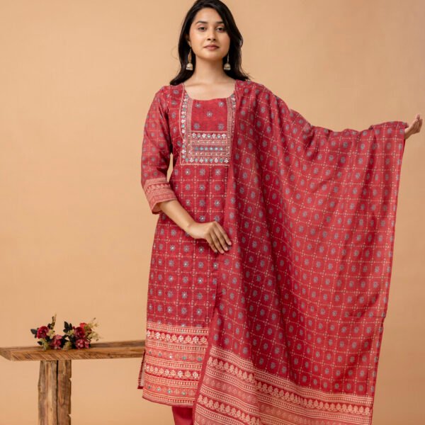 Floral Schiffli Cotton Printed Embroidered Straight Suit