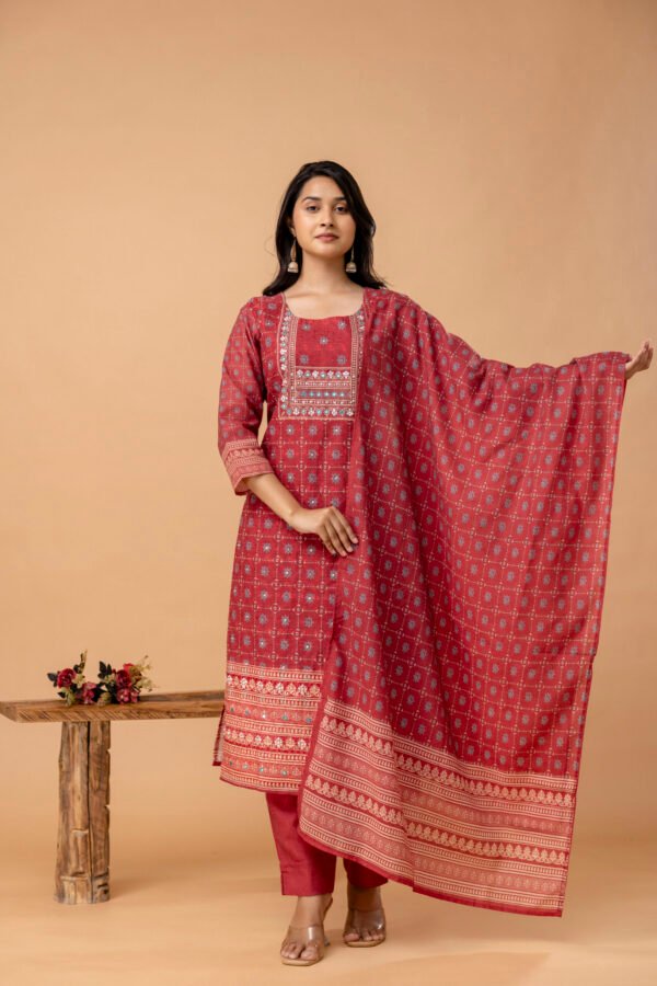 Floral Schiffli Cotton Printed Embroidered Straight Suit