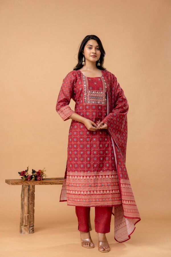 Floral Schiffli Cotton Printed Embroidered Straight Suit