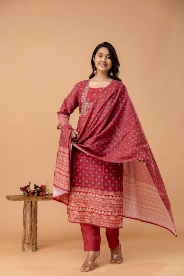 Floral Schiffli Cotton Printed Embroidered Straight Suit