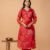 Red  V-Neck Embroidered Straight Suit Set