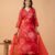 Red  V-Neck Embroidered Straight Suit Set