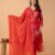 Red  V-Neck Embroidered Straight Suit Set