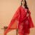 Red  V-Neck Embroidered Straight Suit Set