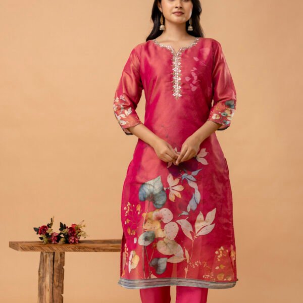 Rosewood Bloom Tissue Shimmer Suit Set