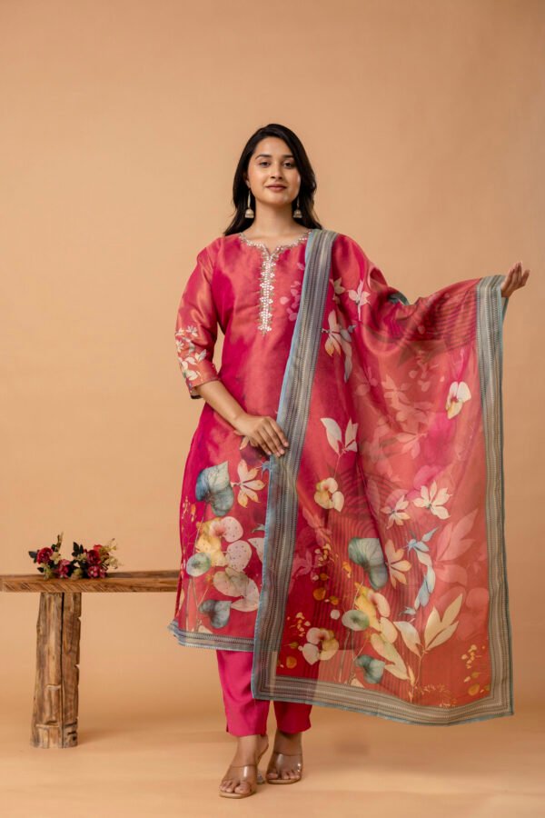 Rosewood Bloom Tissue Shimmer Suit Set