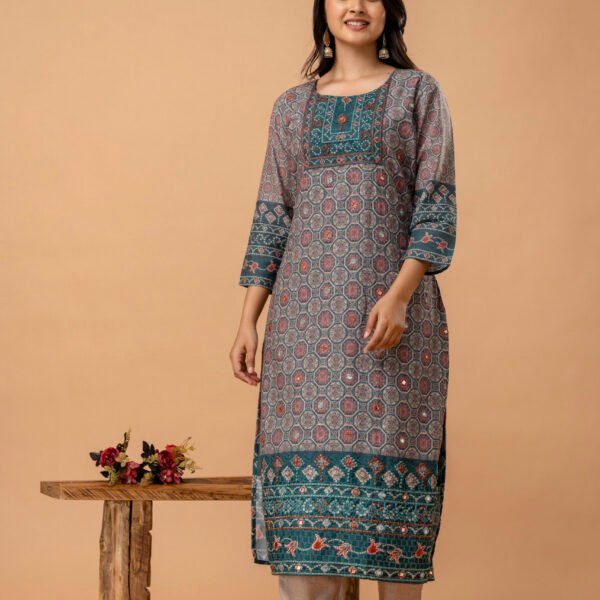Ajrakh Cotton Printed Embroidered Straight Suit