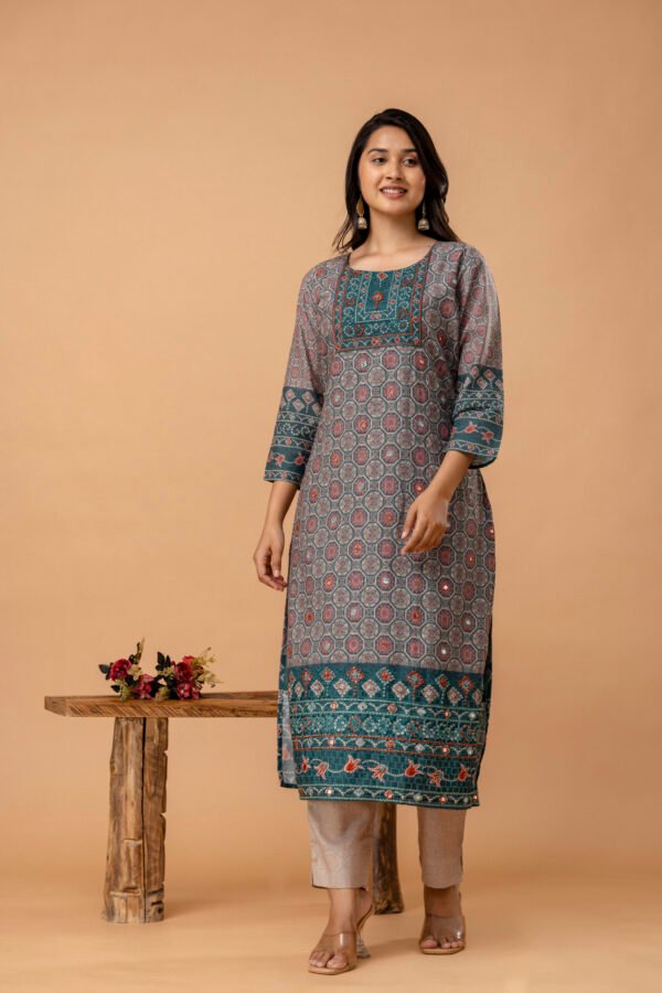 Ajrakh Cotton Printed Embroidered Straight Suit