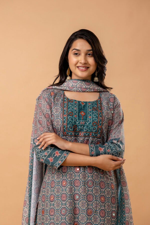 Ajrakh Cotton Printed Embroidered Straight Suit