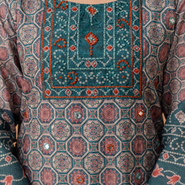 Ajrakh Cotton Printed Embroidered Straight Suit