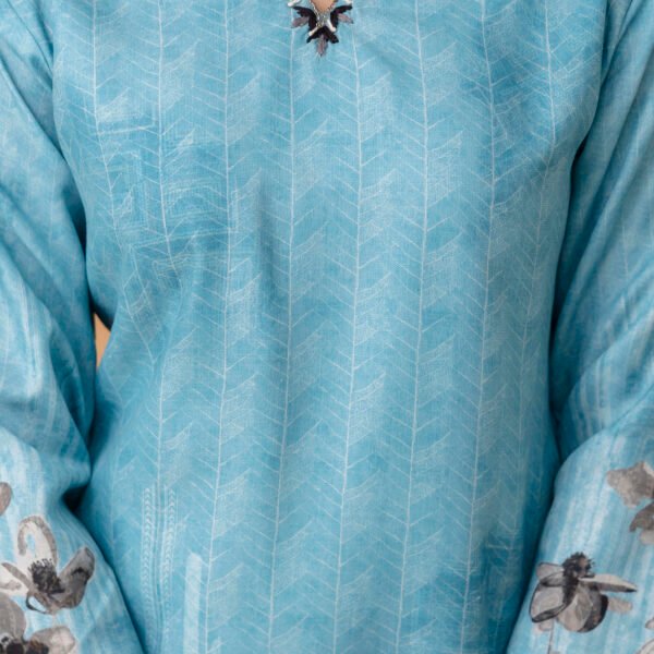 4D3A2677 Ocean Veil Linen Embroidered Straight Suit