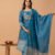 Teal blue Schiffli Cotton Embroidered Straight Suit