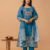 Teal blue Schiffli Cotton Embroidered Straight Suit