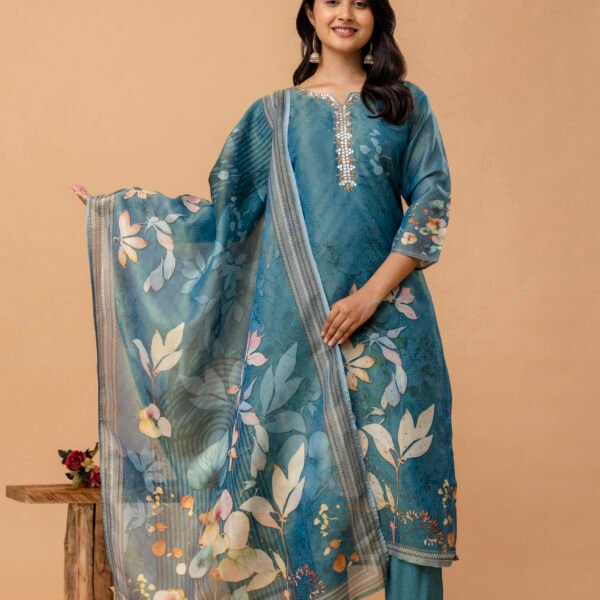 Rosewood Bloom Tissue Shimmer Suit Set